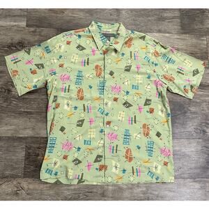 Tori Richard XL Hawaiian Shirt 100% Silk Green Tropical Floral Beach Resort Rare